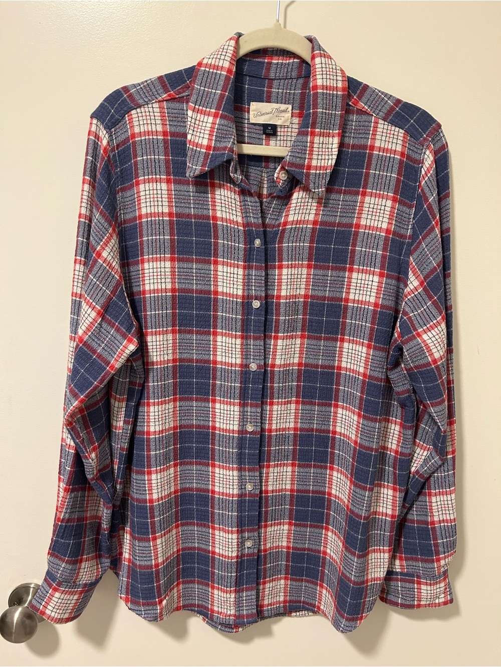 Universal Thread Plaid Button-Down in Navy, Red & White